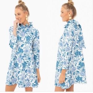 Tuckernuck Daphne Floral High Neck Mini Dress; blue chintz, size XS
